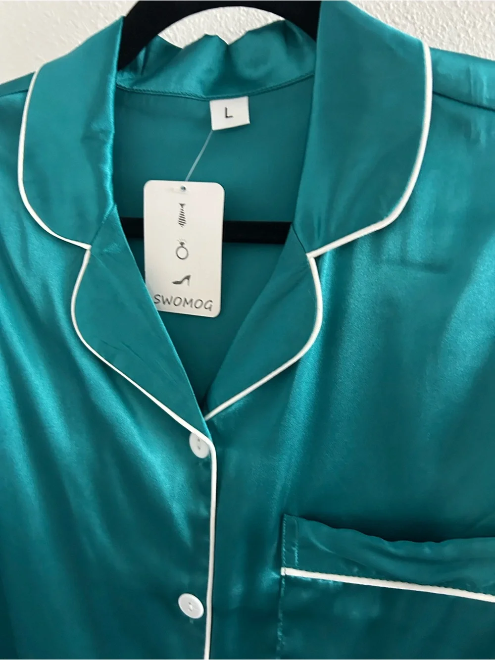 Swomog Silky Teal Button-Up Pajama Top